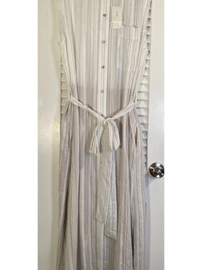 Neutral Striped Tie-Waist Maxi Dress in Cream
